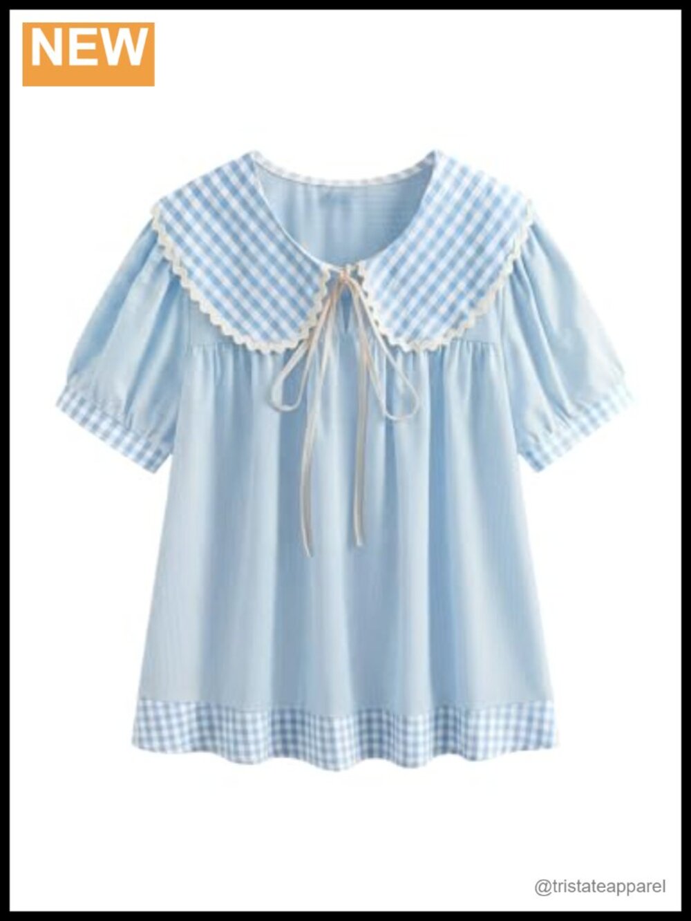 Women's Plus Size Gingham Puff Sleeve Blouse Collared Tie Front Preppy Cute